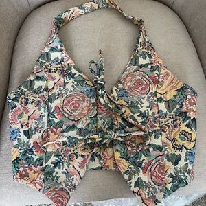 Floral front tie halter top